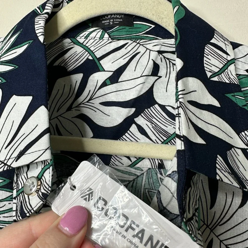 COOFANDY Tropical Palm Short Sleeve Button Front Shirt Men's Small NEW - Picture 2 of 4